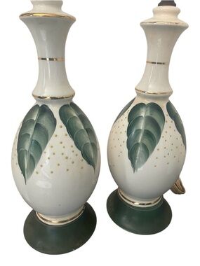 Gorgeous MCM Hand-Painted Set of Ceramic Table Lamps